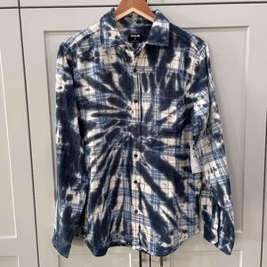 Hurley Portland Tie Dye Flannel Button Down Shirt Blue & White Small